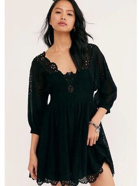 Free People Black Eyelet Mini Dress